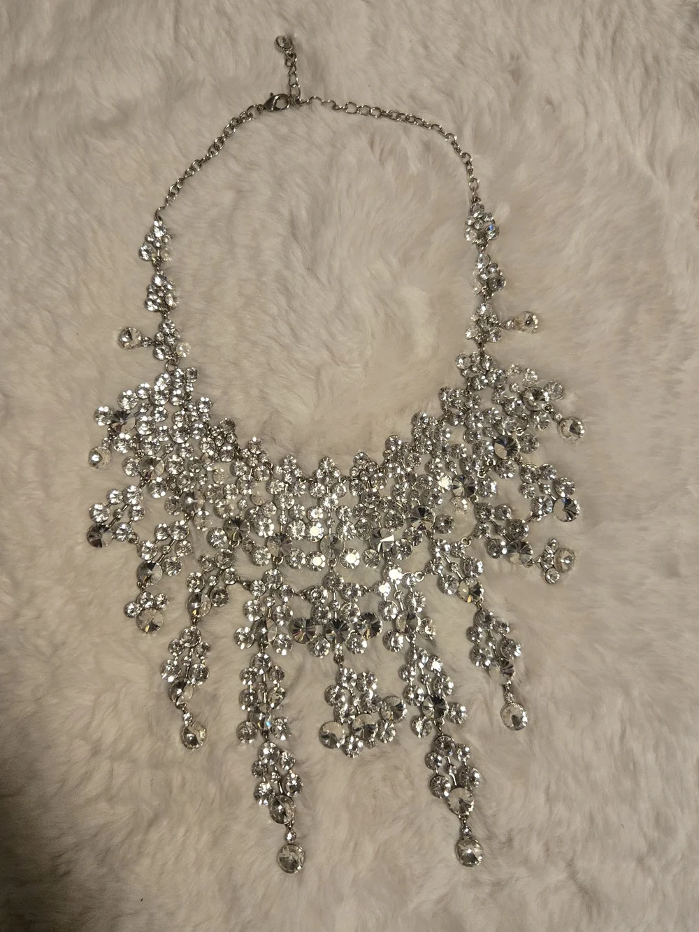 Vintage Silver Crystal Fringe Necklace